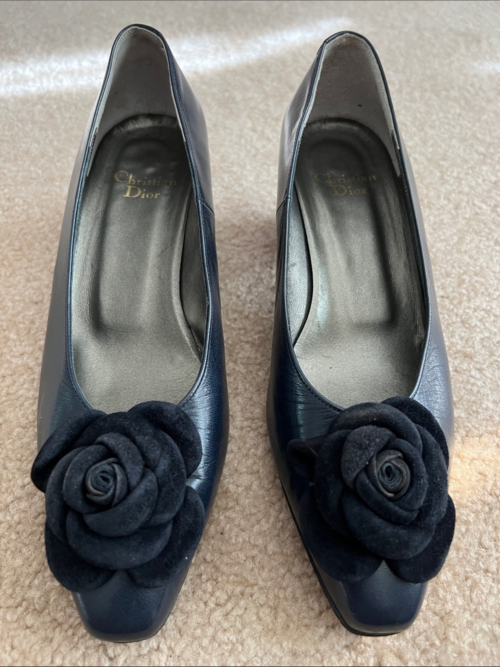 Dior Black Leather Camellia Toe Pump